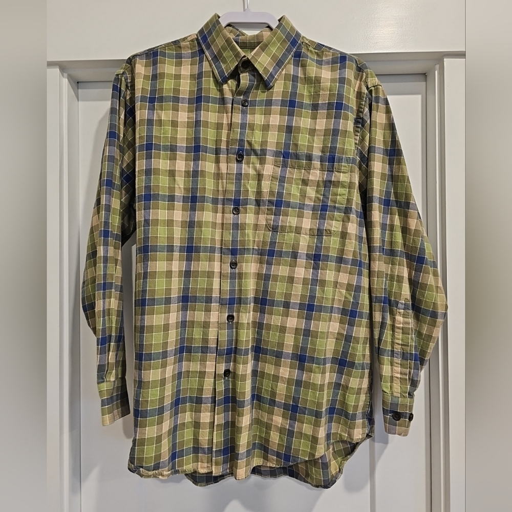 Orvis Men’s L Luxury Cotton & Merino Flannel Shirt Green Plaid Long Sleeve